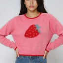 Hot Pink Small Miss Sparkling Strawberry Print Knit Sweater
