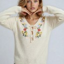 Cream Small Miss Sparkling Floral Embroidered V-Neck Sweater