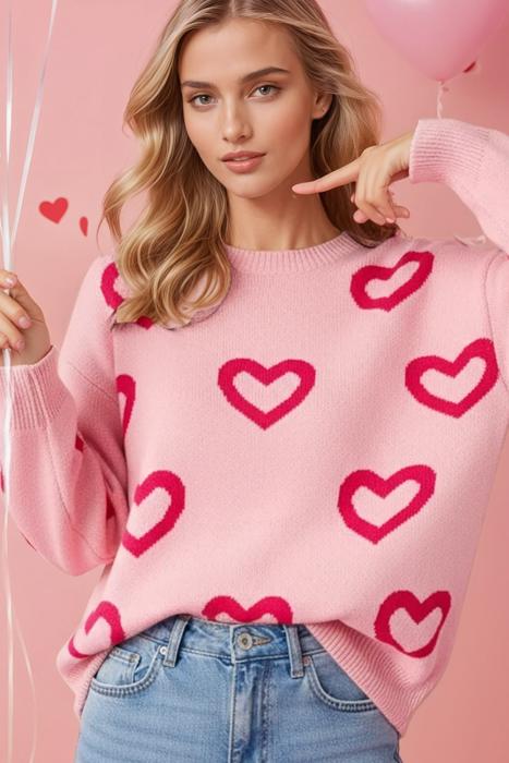 Heart Print Pullover Sweater