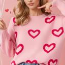  Heart Print Pullover Sweater