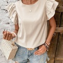 Small Beige Striped ruffle sleeve blouse