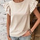 Large Beige Striped ruffle sleeve blouse