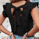 Small Black Ruffle Sleeve Blouse with Back Bow Tie – Mauve Pink