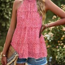Small Pink Green Floral Sleeveless Halter Top