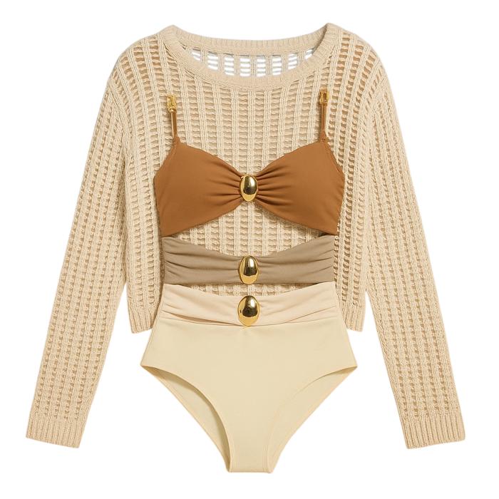 one piece Swimsuit  knit cover up top set