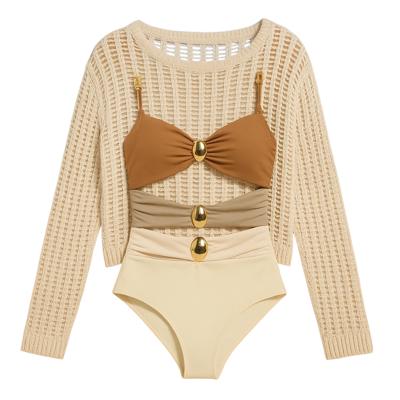 one piece Swimsuit  knit cover up top set