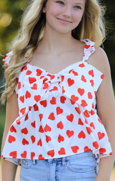 All over heart bow v-neck tank top