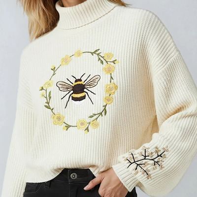 Embroidered Bee Knit Sweater