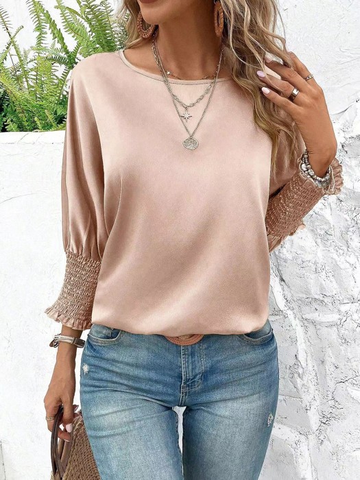 Smocked cuffs  Long sleeve blouse 
