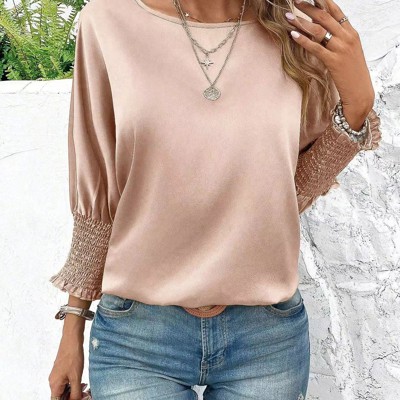 Smocked cuffs  Long sleeve blouse 