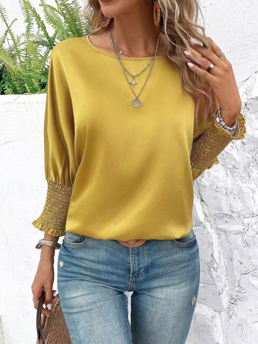 Smocked cuffs  Long sleeve blouse 
