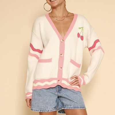 Heart cherry varsity knit cardigan