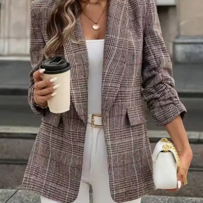 Plaid Checkered Long Blazer