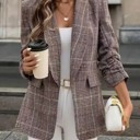  Plaid Checkered Long Blazer