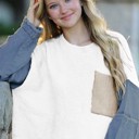 Small White Multi Denim Sleeve Knit Sweater 