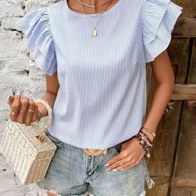 Striped ruffle sleeve blouse