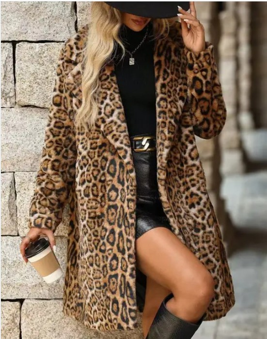 Leopard Print Fleece Coat