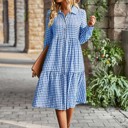  Gingham Long Sleeve Dress