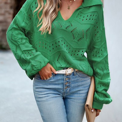 Knit long sleeve polo sweater