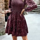  Long sleeve smocked velvet dress