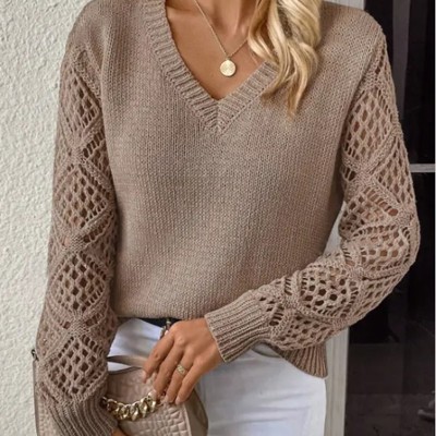 Women's Long Sleeve Hollow Knitted Sweater