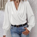  Crossover long sleeve silk blouse