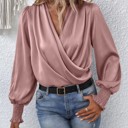 Dusty Rose Small Crossover long sleeve silk blouse