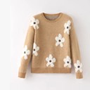 Small Brown Fuzzy flower knit sweater