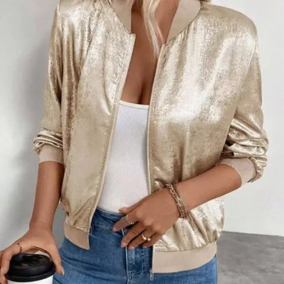 Metallic Zip-Up Bomber Jacket