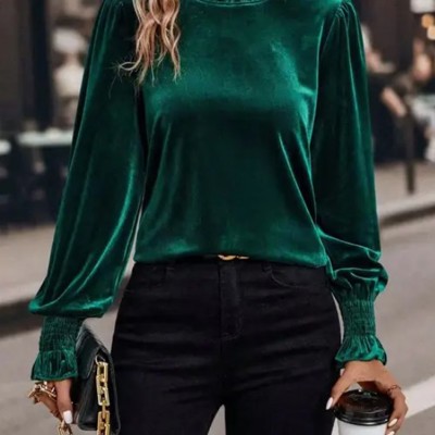 Velvet Top with Gathered Cuffs