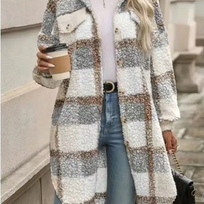 Plaid Faux Fur Coat