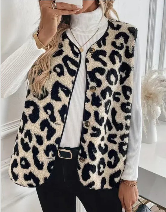 Leopard Print Fleece Vest
