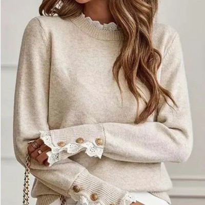  Lace Trim Knit Sweater
