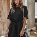 Small black Cinched Waist Short Sleeve Romper