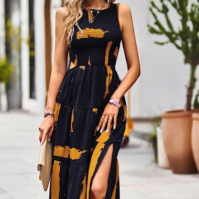 Smocked tiered midi dress
