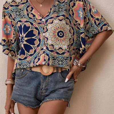 V neck blouse with pattern