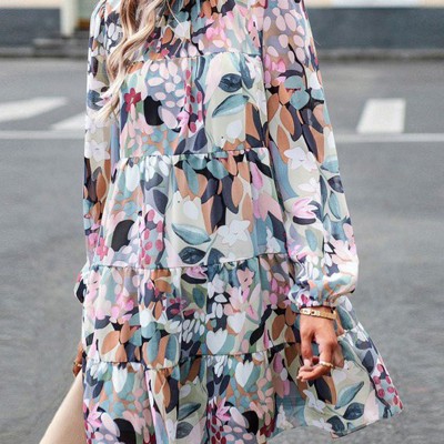 Tiered long sleeve floral dress