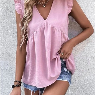 Babydoll Ruffle Sleeve vneck Top