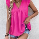Small Magenta Babydoll Ruffle Sleeve vneck Top