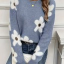  Fuzzy flower knit sweater