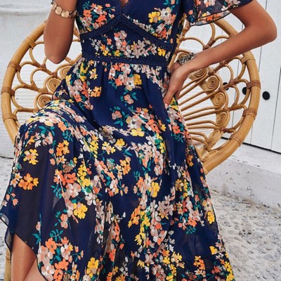 Floral midi dress with lace trim *Multiple print options*