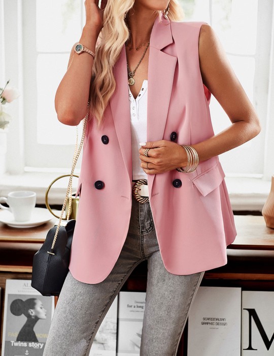 Double-Breasted Sleeveless Blazer