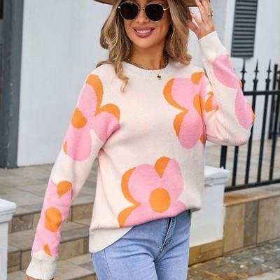 Pink Floral Knit Sweater - Cozy and Chic