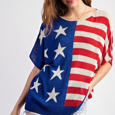 4th of July Oversized USA Flag Knit Top