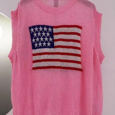 4th of July Pink Flag Knit Sweater Vest