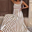  Striped and Floral Sleeveless Maxi Dress