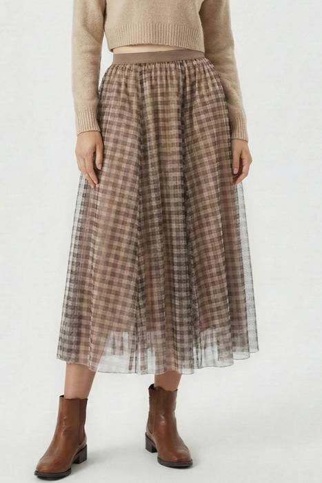 Plaid Tulle Midi Skirt