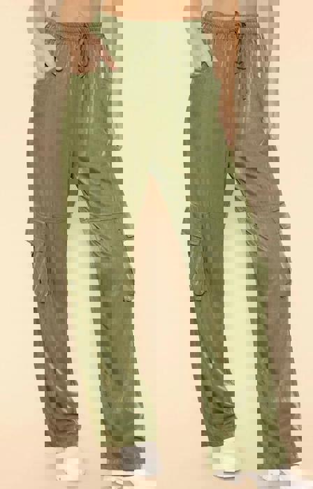 Satin wide leg cargo pants