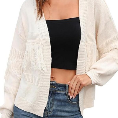 Open front fringe cardigan