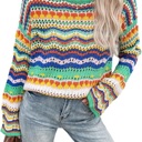 XL Green Crochet striped sweater